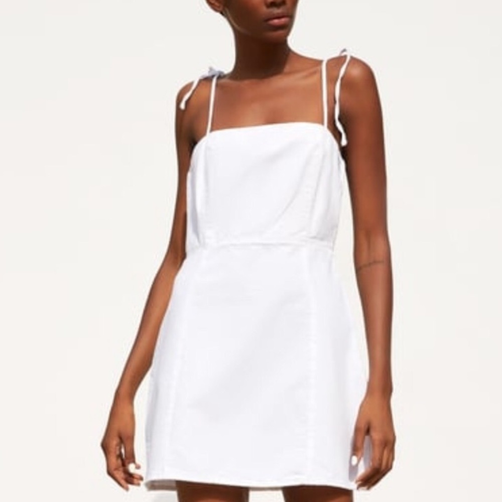 ZARA WHITE TIE STRAP MINI DENIM DRESS
